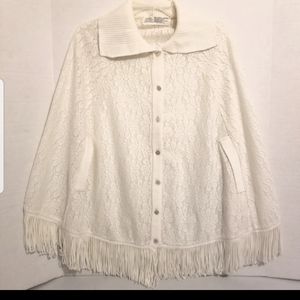 Vintage Fringed White Knit Cape Coverup OS